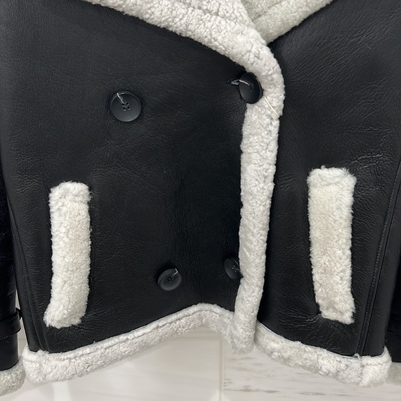 Muubaa London | NWT Black Leather Finish Button Front Shearling Jacket - Sz UK12 - Picture 5 of 12